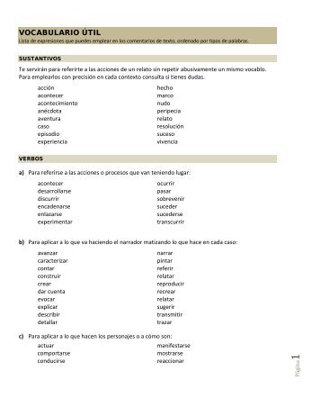 Vocabulario Ãºtil y Marcadores textuales para escribir textos