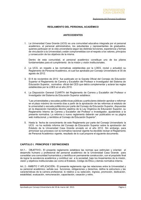 REGLAMENTO DEL PERSONAL ACADÉMICO ANTECEDENTES 1 ...