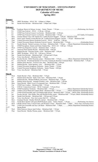 Calendar of Events - University of Wisconsin - Stevens Point