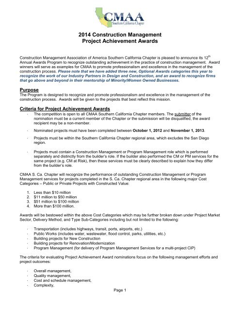 2014 Construction Management Project Achievement Awards - CMAA