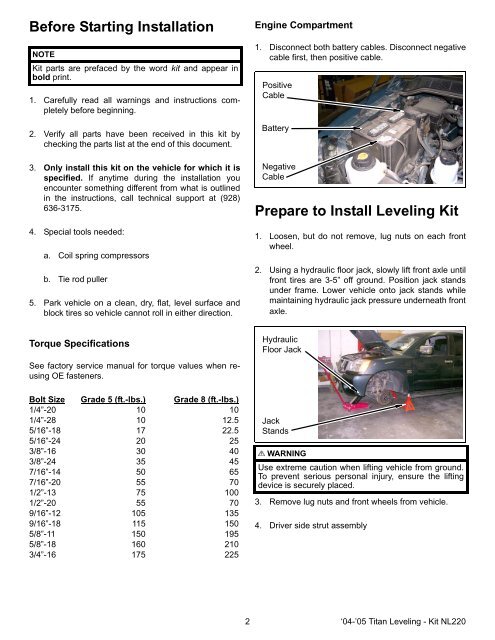 nissan titan coil spring leveling 2.5” kit installation instructions 2004 ...