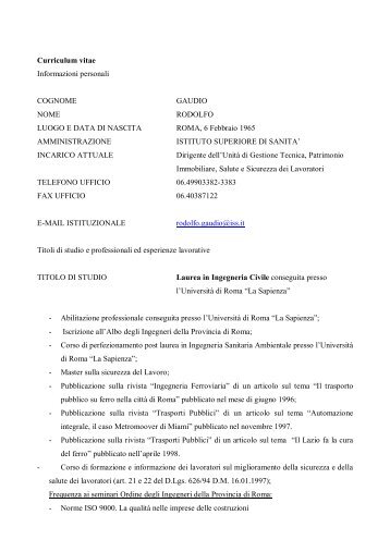 Curriculum vitae Informazioni personali COGNOME GAUDIO NOME ...