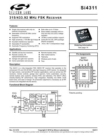 Si4311 315/433.92 MHz FSK Receiver - Wless.Ru