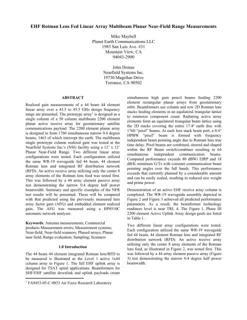 EHF Rotman Lens Fed Linear Array Multibeam Planar Near-Field ...