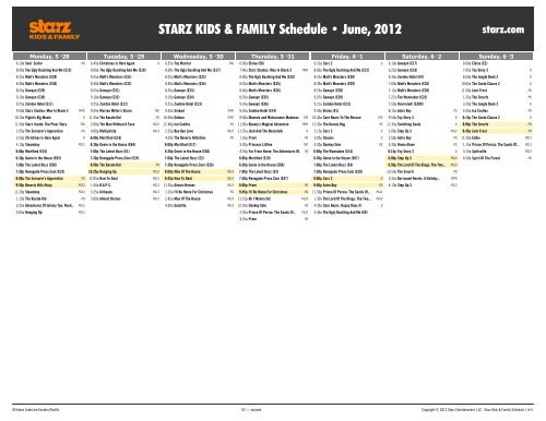 STARZ KIDS & FAMILY Schedule - June, 2012