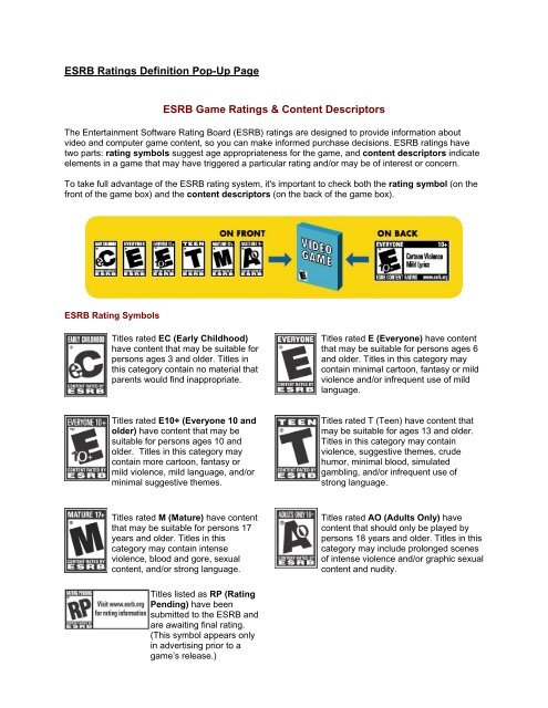 ESRB Ratings  Entertainment Software Ratings Board