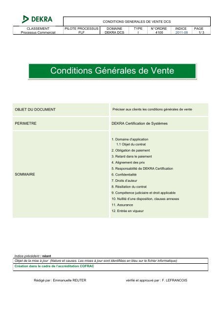 DEKRA DCS I4100 2011 08 CGV - DEKRA Certification