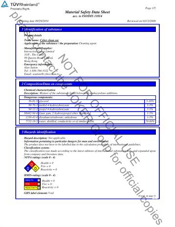 US Material Safety Data Sheet Car Version English - Cyber Clean