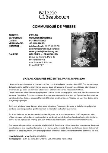 communiquÃ© de presse sur L'atlas - Galerie LJ