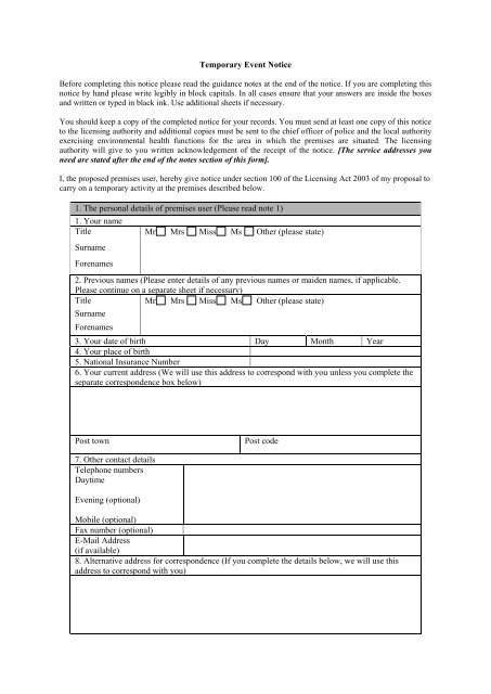Temporary Event Notice form (PDF version) - Babergh District Council