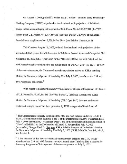 Reply Brief in Support of KSR's Motion for Summary ... - Fried Frank