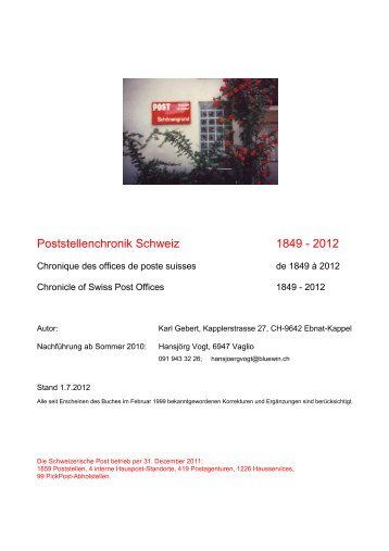 Poststellenchronik Schweiz 1849 - 2012