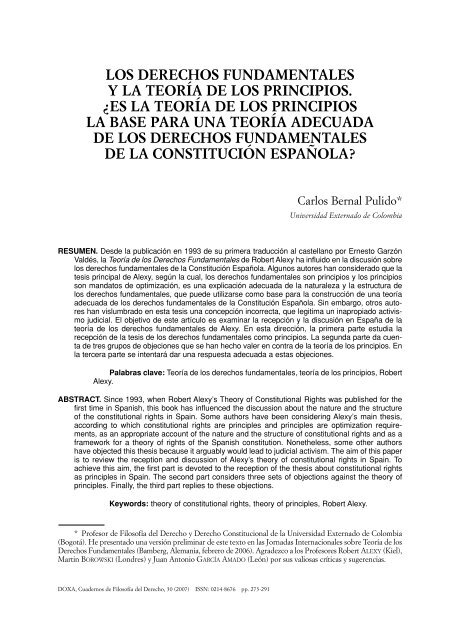 los derechos fundamentales y la teoría de los principios. - RUA