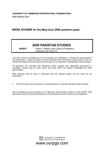 Pakistan Studies-Marking Scheme/Pak.Std-MS-P1 ... - Ourpgs.com