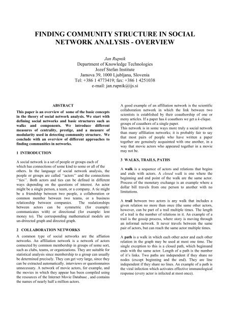 finding community structure in social network analysis - AiLab - IJS