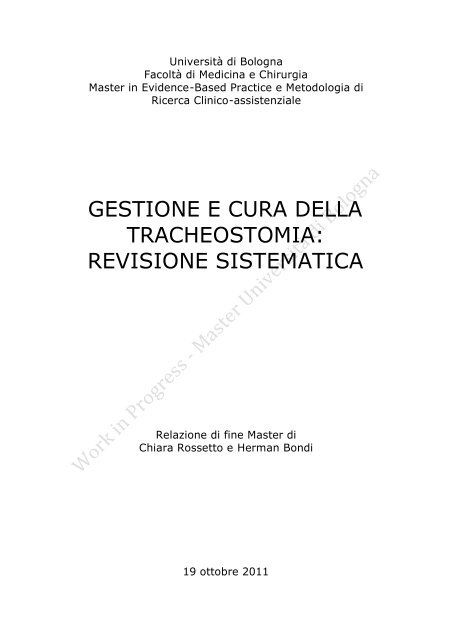 gestione e cura della tracheostomia: revisione sistematica