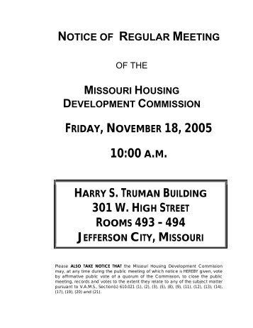 10:00 A.M. - Missouri Housing Development Commission