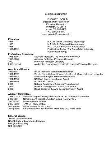 curriculum vitae - Department of Psychology - Princeton University