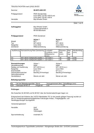 TEILEGUTACHTEN nach Â§19(3) StVZO Nummer 08 ... - MAM Felgen