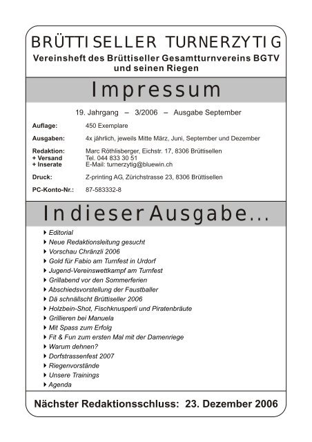 In dieser Ausgabe... Impressum - TV BrÃ¼ttisellen