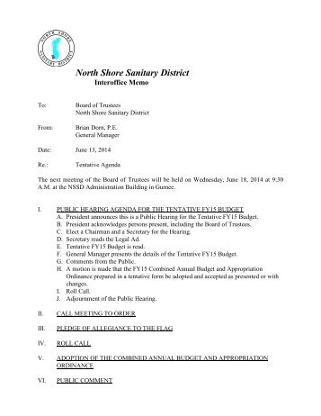 Board Meeting Agenda - North Shore Sanitary District