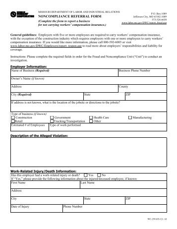 Noncompliance Referral Form - Missouri Department of Labor ...