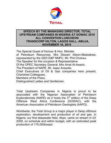 Speech by the Managing Director, Total Upstream ... - TOTAL Nigeria