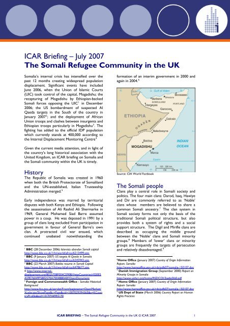 ICAR briefing - The Somali Refugee Community in the UK