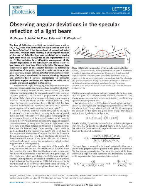Observing angular deviations in the specular reflection of a light beam