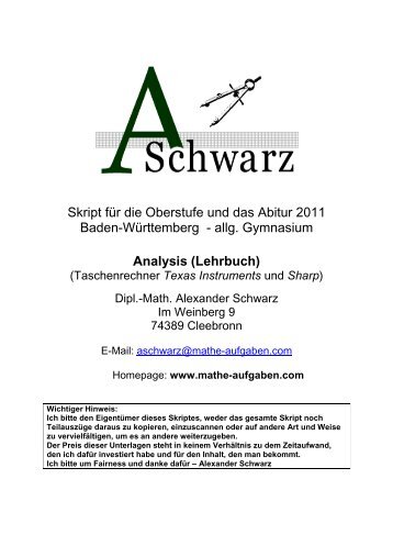 Inhaltsverzeichnis und Leseprobe Analysis - Mathe-Aufgaben