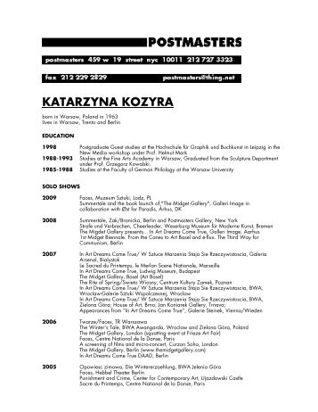 KATARZYNA KOZYRA - Postmasters Gallery