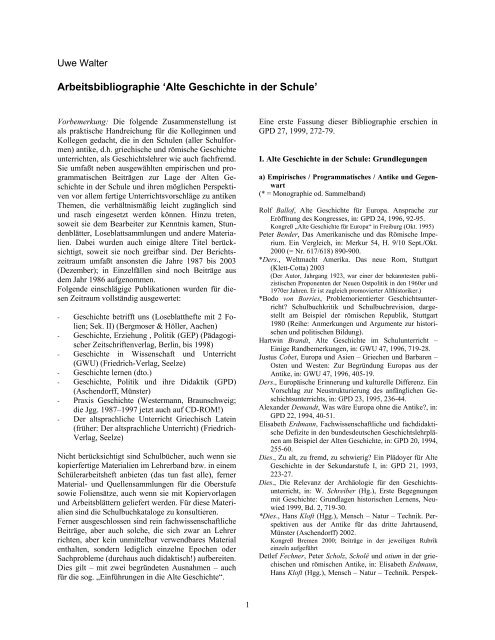 Uwe Walter - EDV-Einsatz in der Alten Geschichte, M. Sehlmeyer - T ...