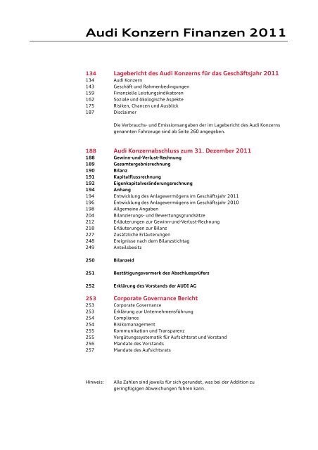 Audi Konzern Finanzen 2011 - Audi GeschÃ¤ftsbericht 2012