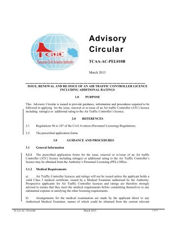 Air Traffic Controllers Licence - Tanzania Civil Aviation Authority