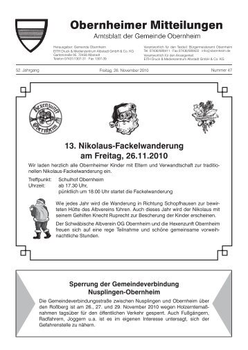 13. Nikolaus-Fackelwanderung am Freitag, 26.11.2010