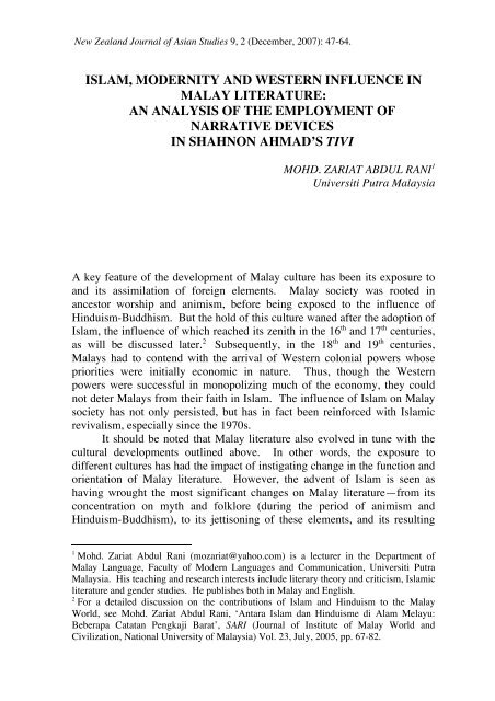 Islam Modernity And Western Influence In Malay Literature Nzasia
