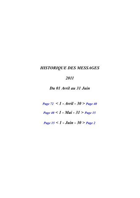HISTORIQUE DES MESSAGES 2011 Du 01 Avril au 31 ... - Le Lien