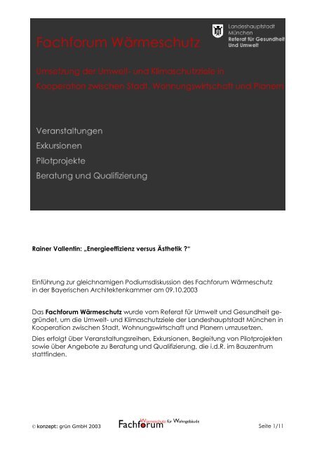 Rainer Vallentin: âEnergieeffizienz versus Ãsthetik ?â EinfÃ¼hrung ...