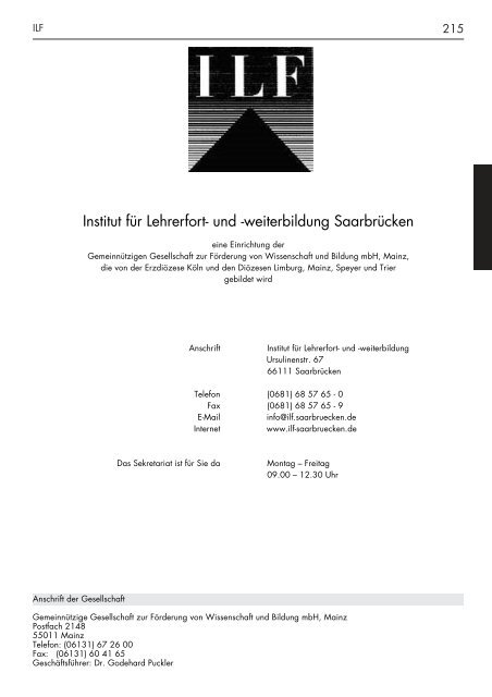 und -weiterbildung Saarbrücken - ILF: Institut für Lehrerfort