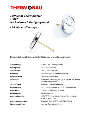 Luftkanal-Thermometer H 017 - Thermobau Wirthwein