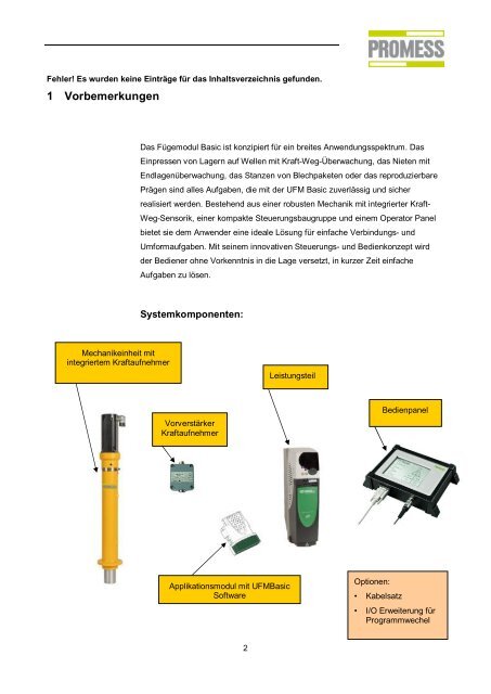 Handbuch UFMBasic - Promess Gesellschaft für Montage