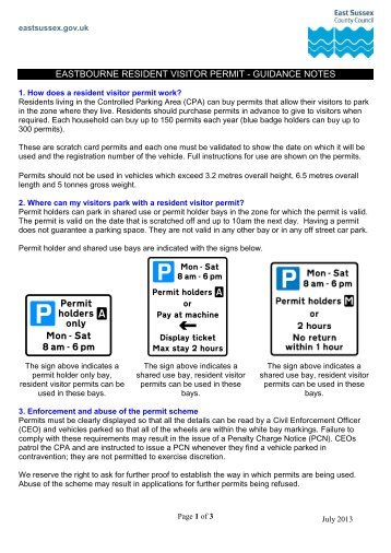 eastbourne resident visitor permit - East Sussex County Council