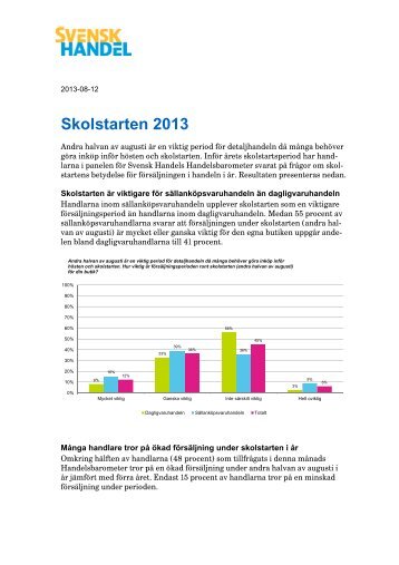 Rapport: Skolstarten 2013 - Svensk Handel