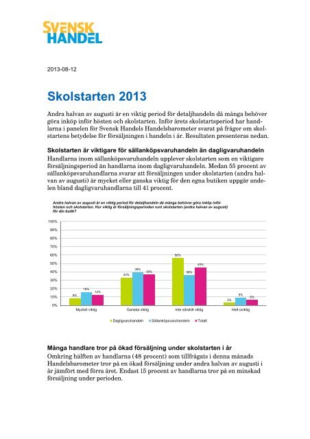 Rapport: Skolstarten 2013 - Svensk Handel
