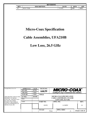 Micro-Coax Specification Cable Assemblies, UFA210B Low Loss ...