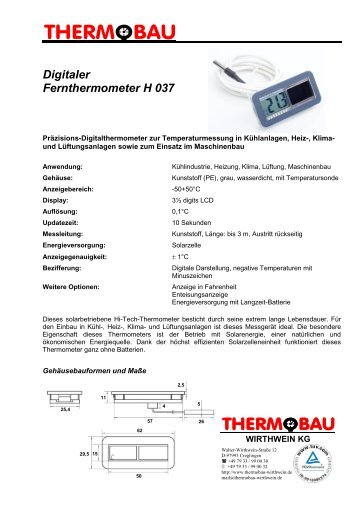 Digitaler Fernthermometer H 037-BAT - Thermobau Wirthwein