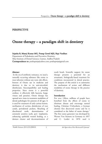 Ozone therapy – a paradigm shift in dentistry - Health Sciences