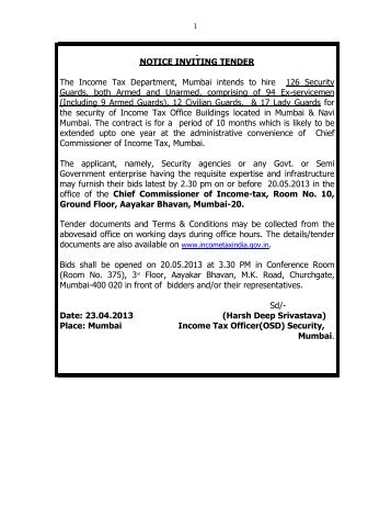 NOTICE INVITING TENDER The Income Tax Department, Mumbai ...