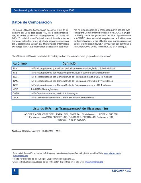 Benchmarking de las Microfinanzas en Nicaragua 2005