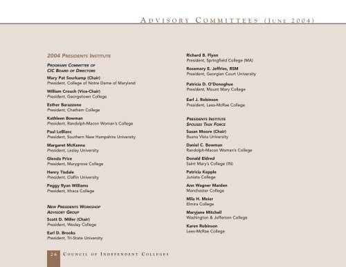 Annual Report 2003-2004 - The Council of Independent Colleges